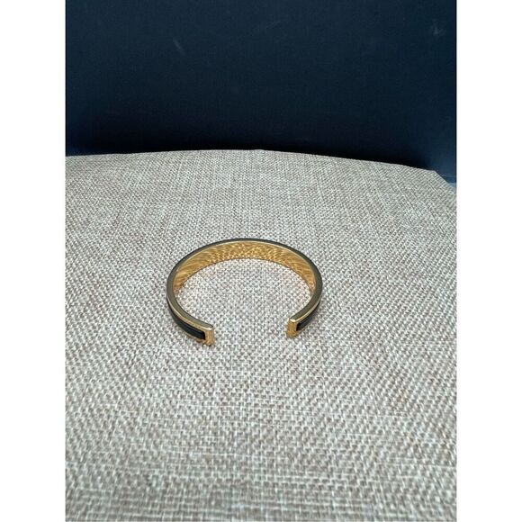 J. Crew Open Cuff Bangle Bracelet Gold Tone With Black Enamel For Smaller Wrists - Picture 4 of 7